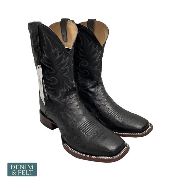 NEW Cody James Black Smooth Ostrich Boots Broad Square Toe Western Cowboy Exotic